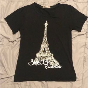 🔴 Cute Black Tee with Eiffel Tower on it